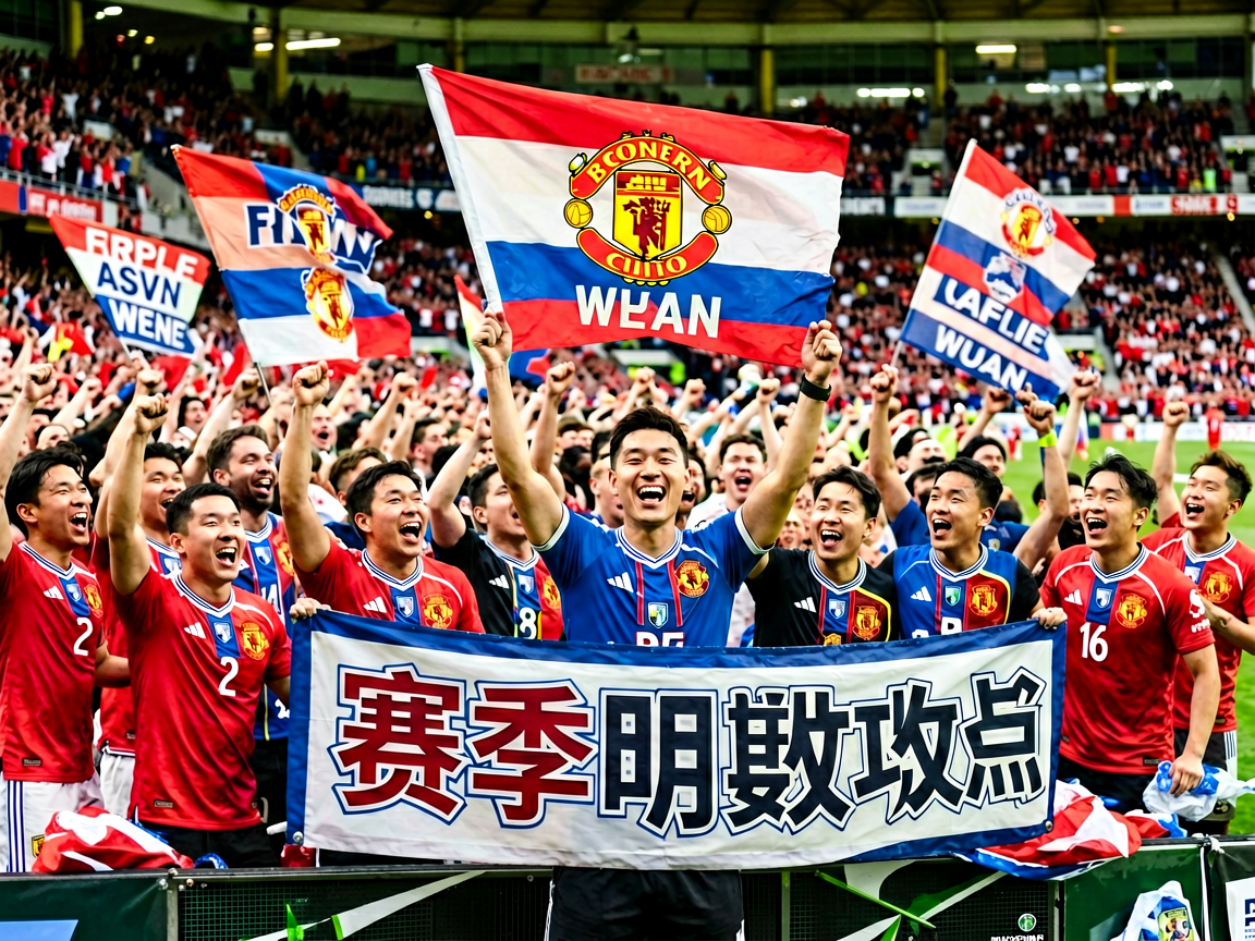 球迷在球场外庆祝,挥舞队旗和横幅